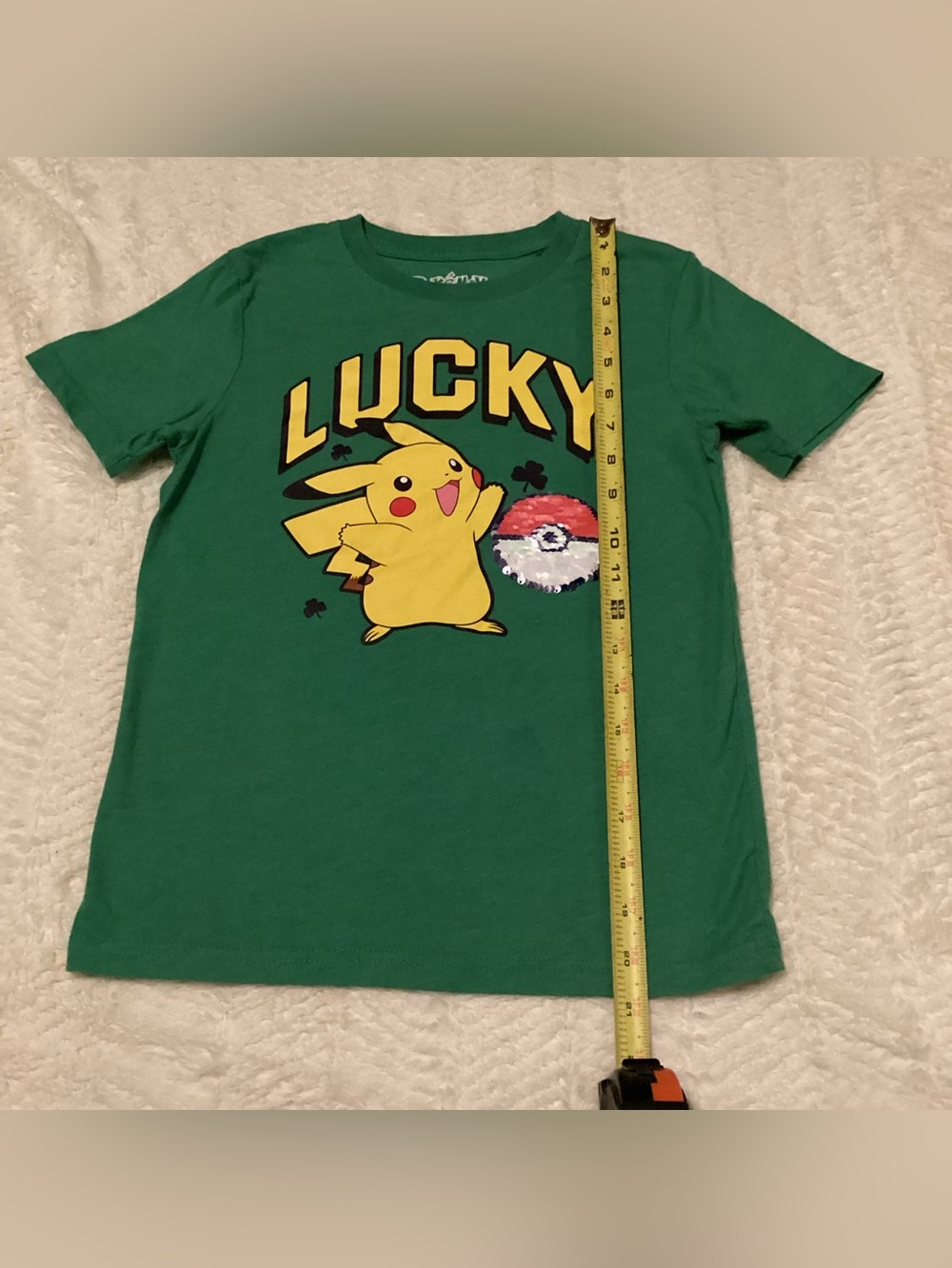 Boys Pokémon Kids Medium Flip Sequin Lucky Green Shot Sleeve Tee